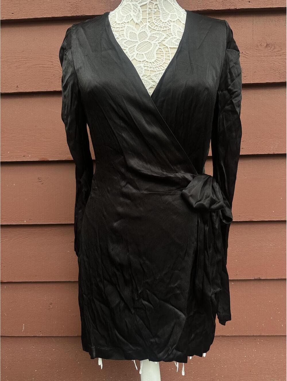 Socialite Black Viscose Wrap Dress Long Sleeve Mini Y2K Party Chic